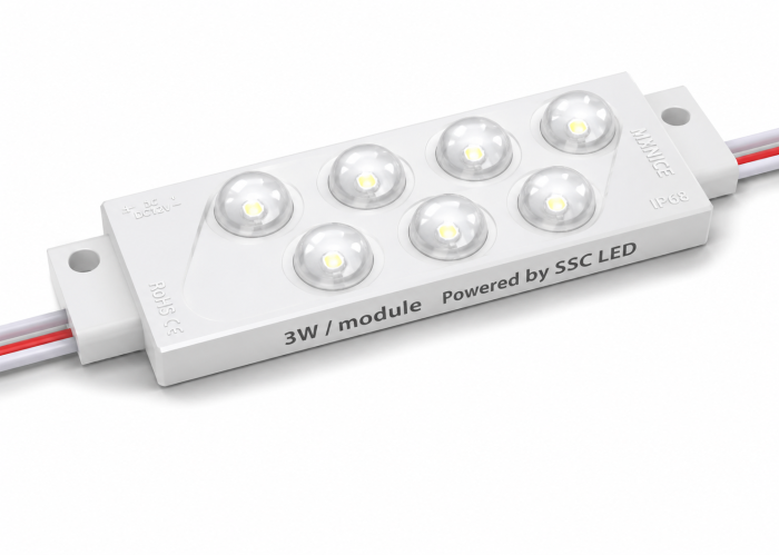 Семиточечный (3030) с линзой и алюминиевым теплоотводом 3W (IP68) Белый